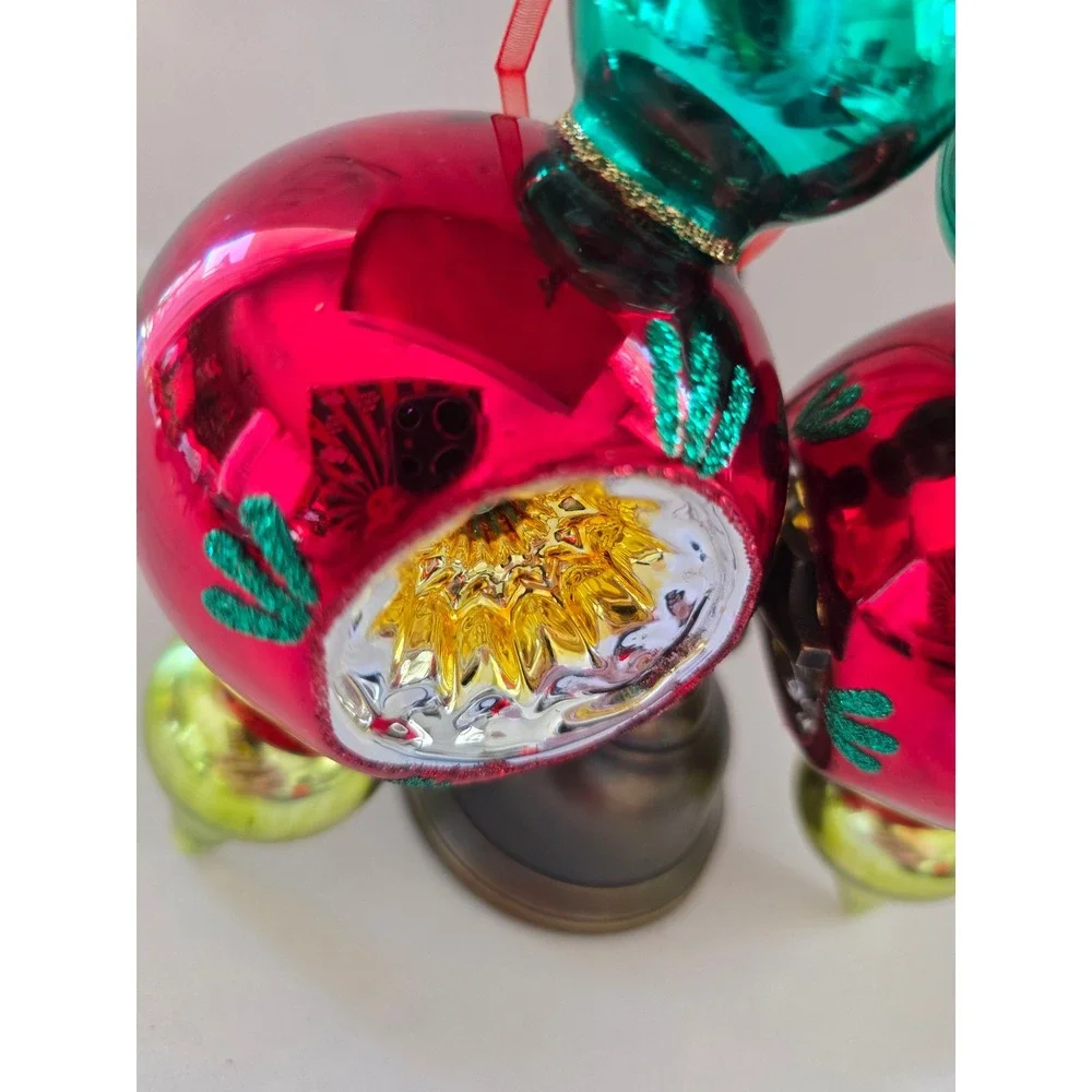 The Gerson Co Set of 2 Red Green Gold Glass Reflector Finial Ornaments 7 in New